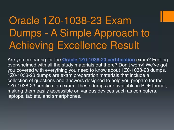 oracle 1z0 1038 23 exam dumps a simple approach