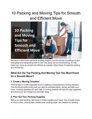 10 Packing and Moving Tips for Smooth and Efficient Move