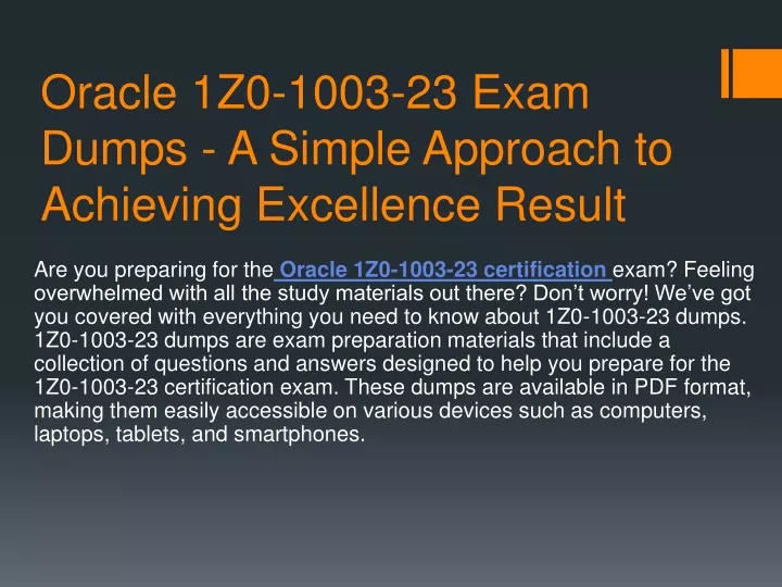 oracle 1z0 1003 23 exam dumps a simple approach
