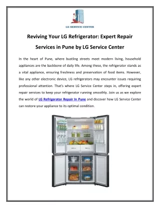 Reviving Your LG Refrigerator Expert Repair Services in Pune by LG Service Center