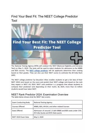 Find Your Best Fit_ The NEET College Predictor Tool