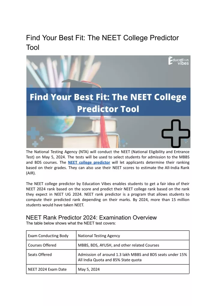 find your best fit the neet college predictor tool