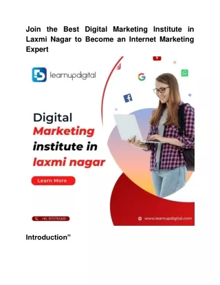 Learupdigital is the best digital marketing service provider and best digital marketing institute in Laxmi Nagar