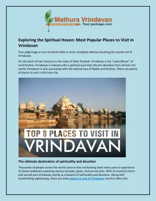Exploring the Spiritual Haven and Most Popular Places to Visit in Vrindavan