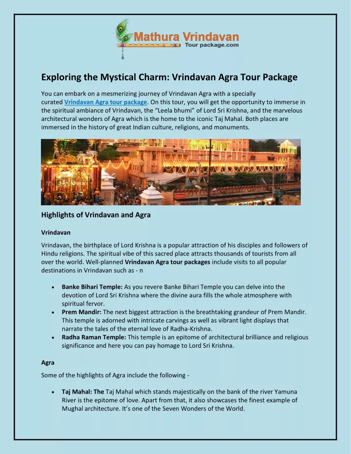 exploring the mystical charm vrindavan agra tour