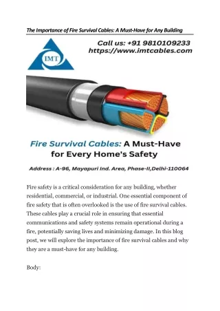 The Importance of Fire Survival Cables A Must-Have for Any Building