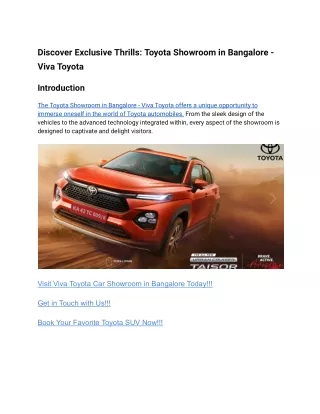 Discover Exclusive Thrills_ Toyota Showroom in Bangalore - Viva Toyota