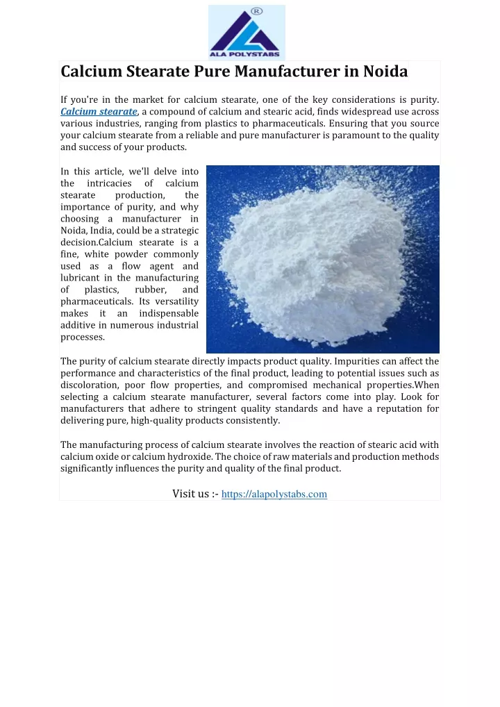 calcium stearate pure manufacturer in noida