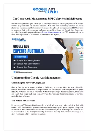 Get Google Ads Management & PPC Services in Melbourne