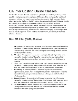CA Inter Costing Online Classes