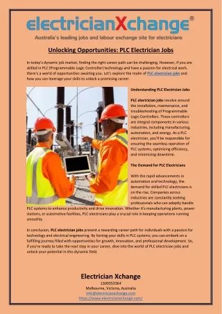 Unlocking Opportunities PLC Electrician Jobs