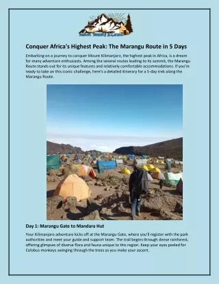 Conquer Africa's Highest Peak and The Marangu Route in 5 Days