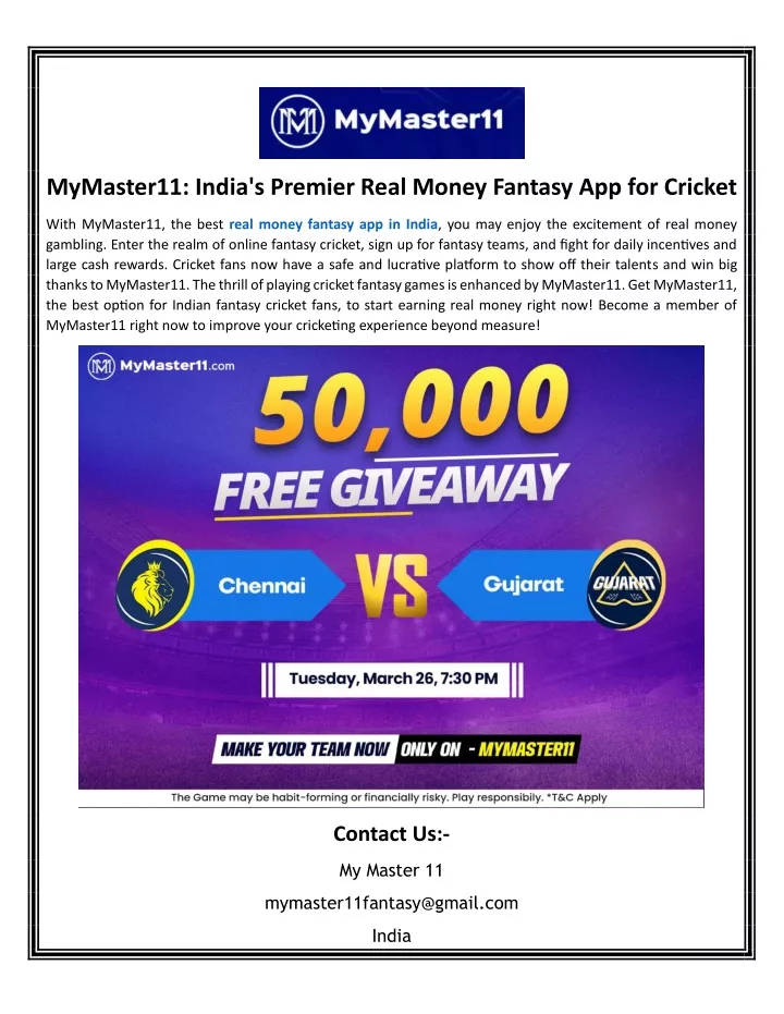 mymaster11 india s premier real money fantasy