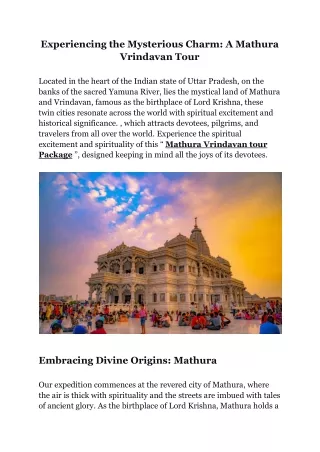 Mathura Vrindavan tour Package