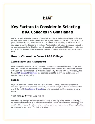 Key Factors to Consider in Selecting BBA Colleges in Ghaziabad