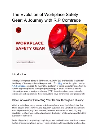 The Evolution of Workplace Safety Gear - A Journey with R.P Comtrade