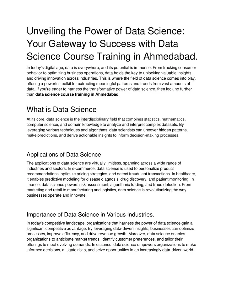 unveiling the power of data science your gateway