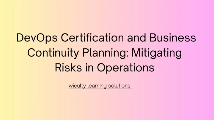 devops certification and business continuity