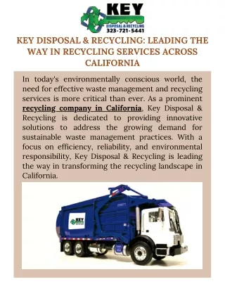 Leading Recycling Company in CA Key Disposal & Recycling