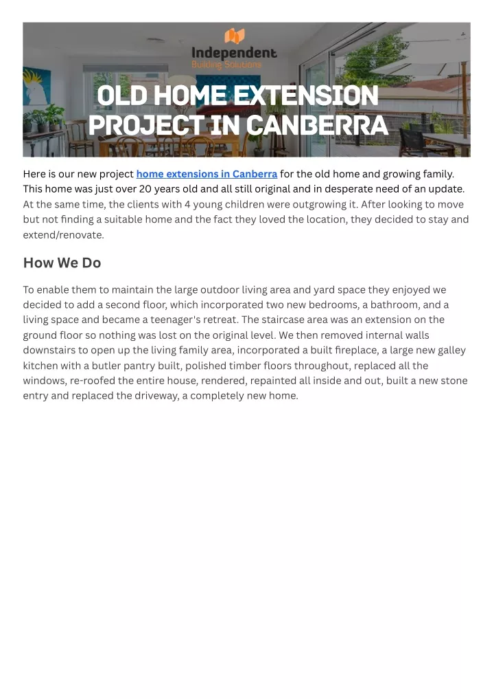 old home extension project in canberra