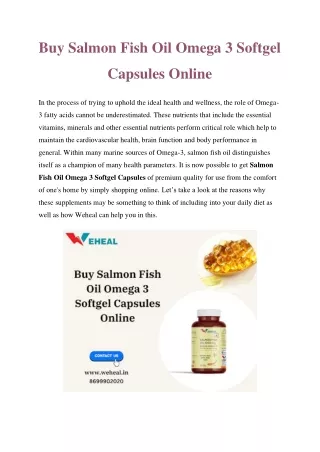 Buy Salmon Fish Oil Omega 3 Softgel Capsules Online