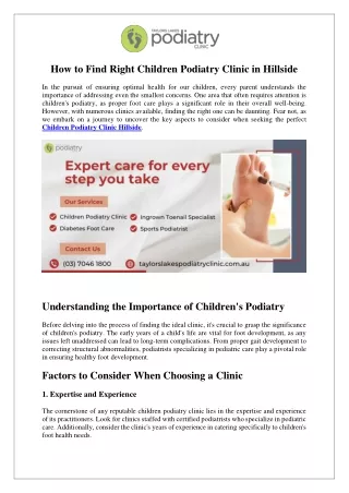 How to Find Right Children Podiatry Clinic in Hillside