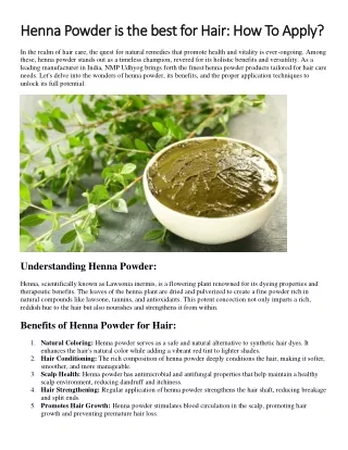 Henna Powder is the best for Hair How To Apply