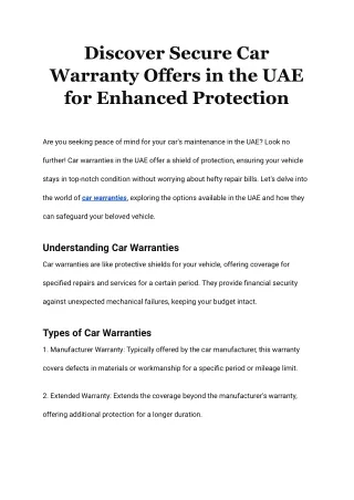 Explore Reliable Car Warranty Deals in the UAE for Added Protection