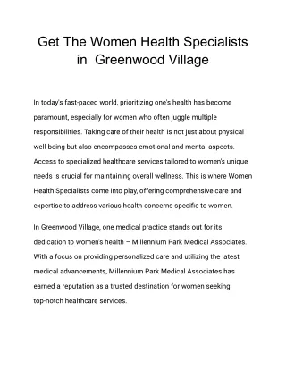 Get The Women Health Specialists in  Greenwood Village