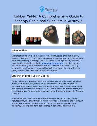 Rubber Cable Suppliers in Australia
