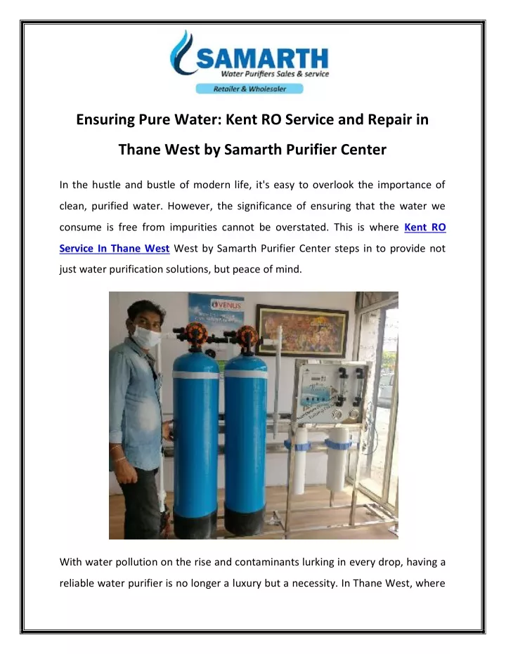 ensuring pure water kent ro service and repair in