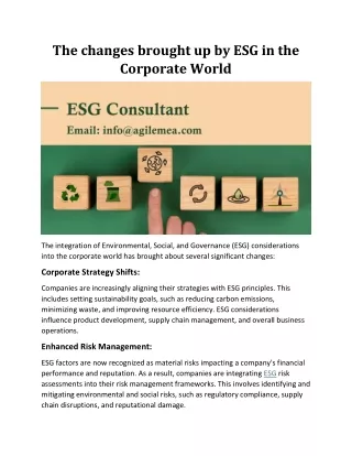 The changes brought up by ESG in the Corporate World