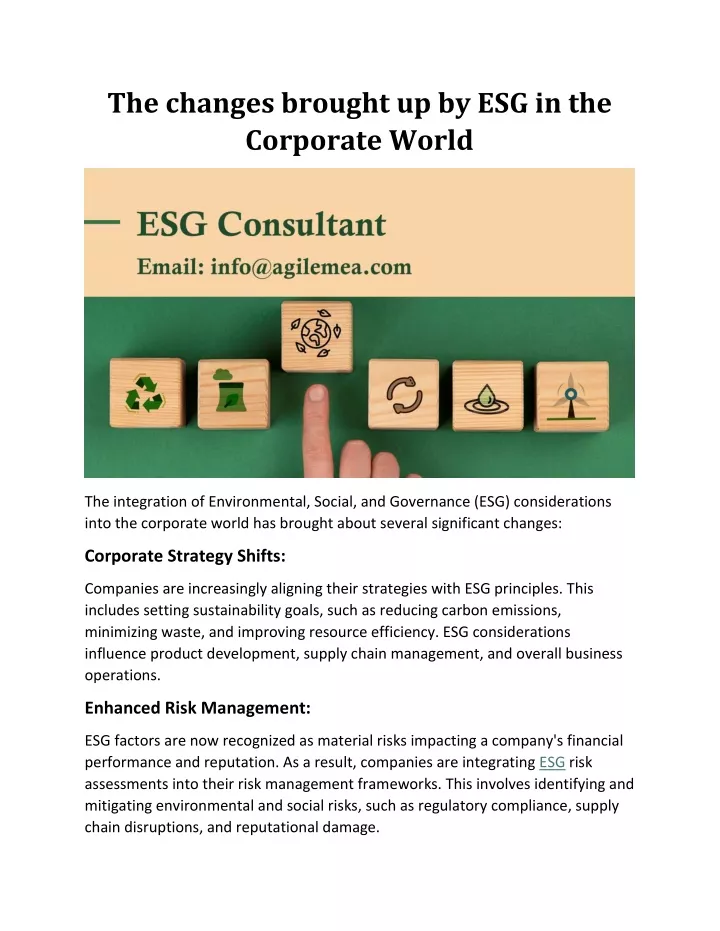 the changes brought up by esg in the corporate