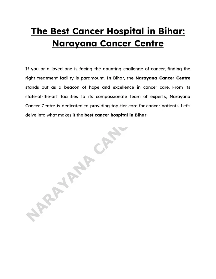 the best cancer hospital in bihar narayana cancer
