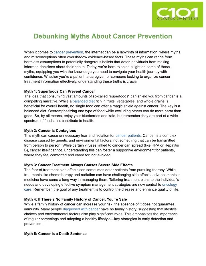 debunking myths about cancer prevention