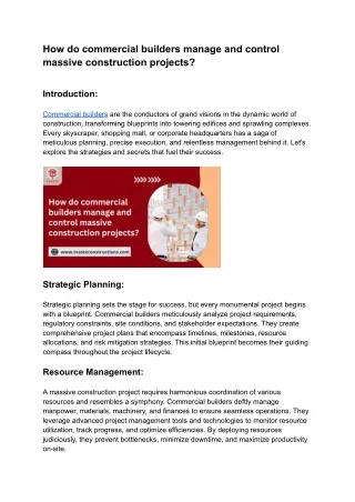 how do commercial builders manage and control
