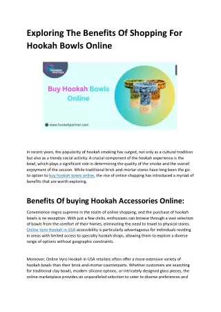 Exploring The Benefits Of Shopping For Hookah Bowls Online