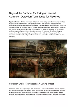 Beyond the SurfaceExploring Advanced Corrosion Detection Techniques for Pipelines