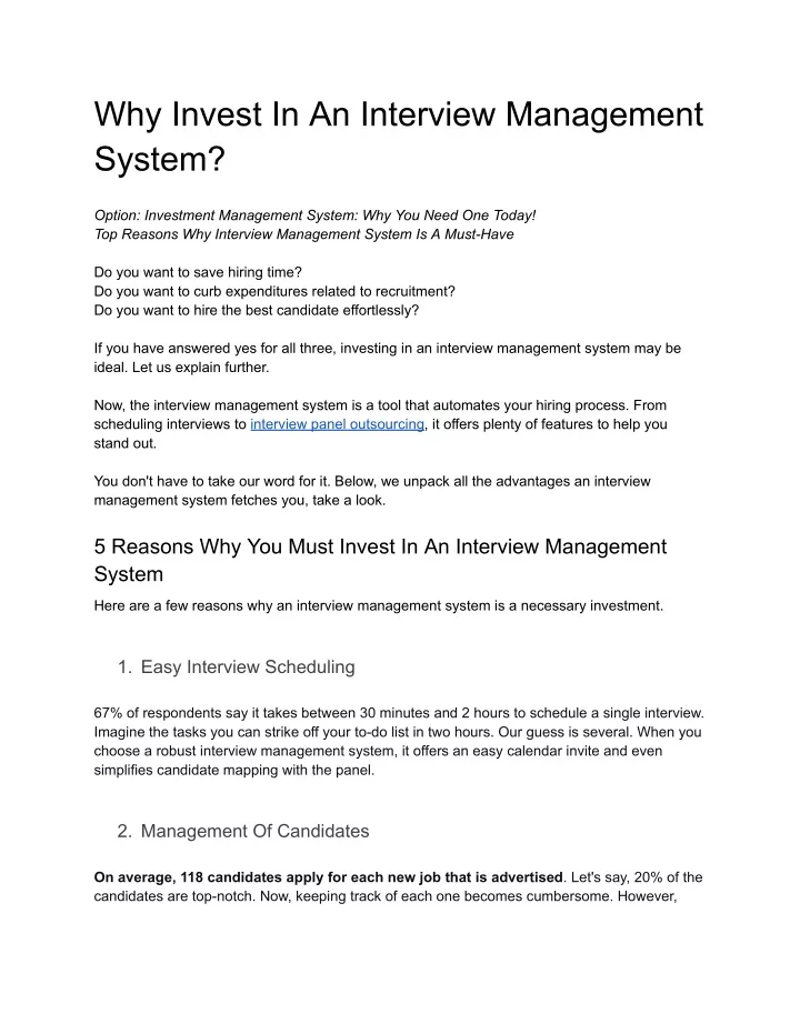 why invest in an interview management system