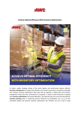 Achieve Optimal Efficiency With Inventory Optimization | AWL India