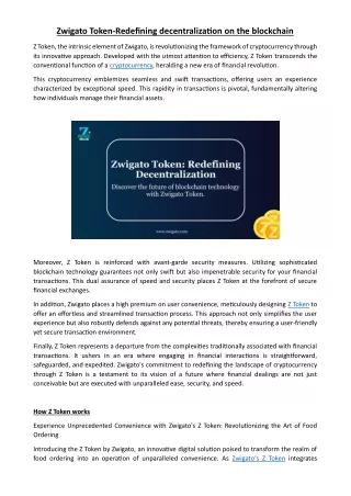 Zwigato Token-Redefining decentralization on the blockchain