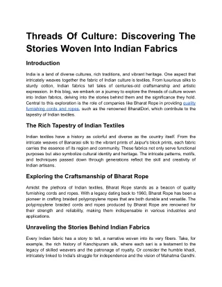 Threads Of Culture: Discovering The Stories Woven Into Indian Fabrics