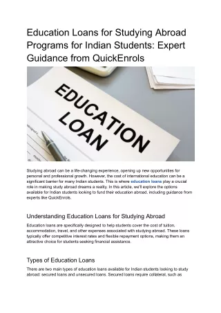 Education Loans for Studying Abroad Programs for Indian Students_ Expert Guidance from QuickEnrols