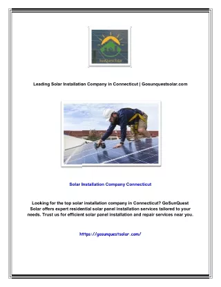 Leading Solar Installation Company in Connecticut | Gosunquestsolar.com