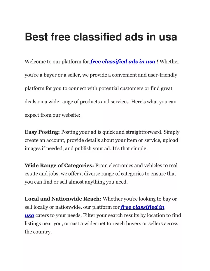 best free classified ads in usa