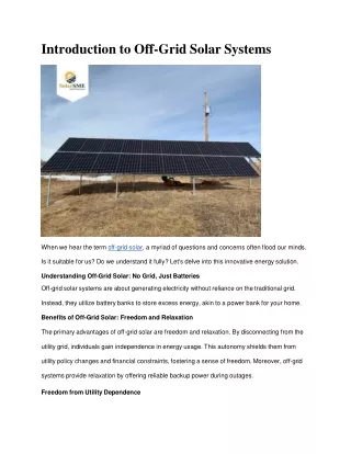 introduction to off grid solar systems