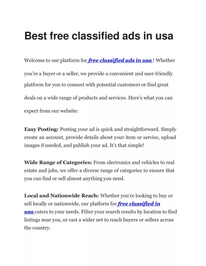 best free classified ads in usa