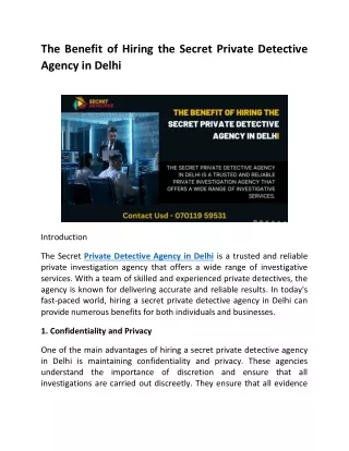 The Benefit Of Hiring The Secret Private Detective Agency In Delhi (1)