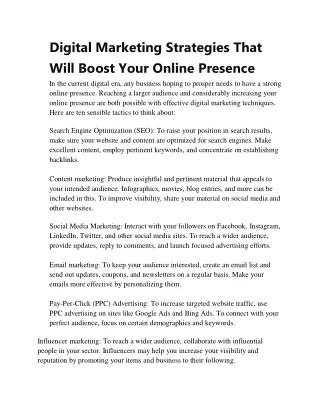 Digital Marketing Strategies That Will Boost Your Online Presence