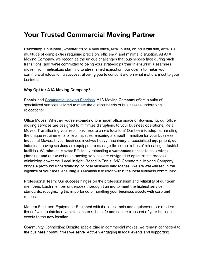 your trusted commercial moving partner